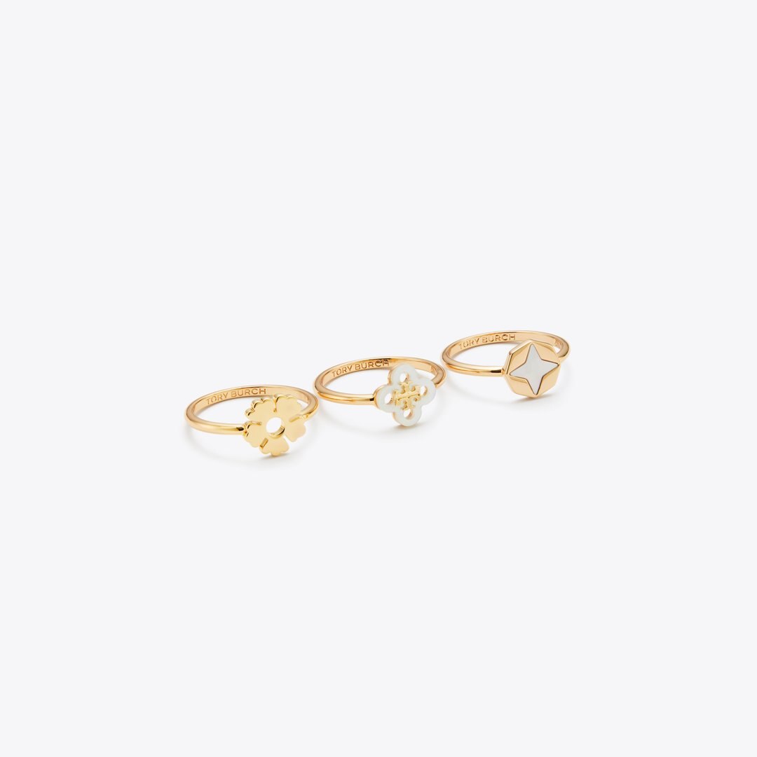 Tory Burch Forget Me Not Stacking Ring Set Tory Gold / Mother of Pearl