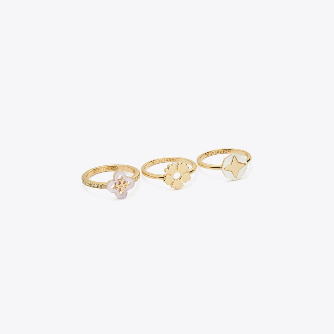 Tory Burch Forget Me Not Stacking Ring Set Tory Gold / Mother of Pearl / Crystal