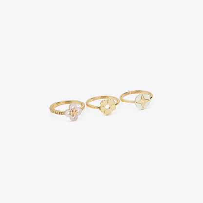 Tory Burch Forget Me Not Stacking Ring Set Tory Gold / Mother of Pearl / Crystal