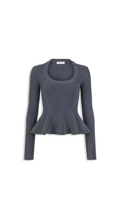 Alaïa Ribbed Peplum Top