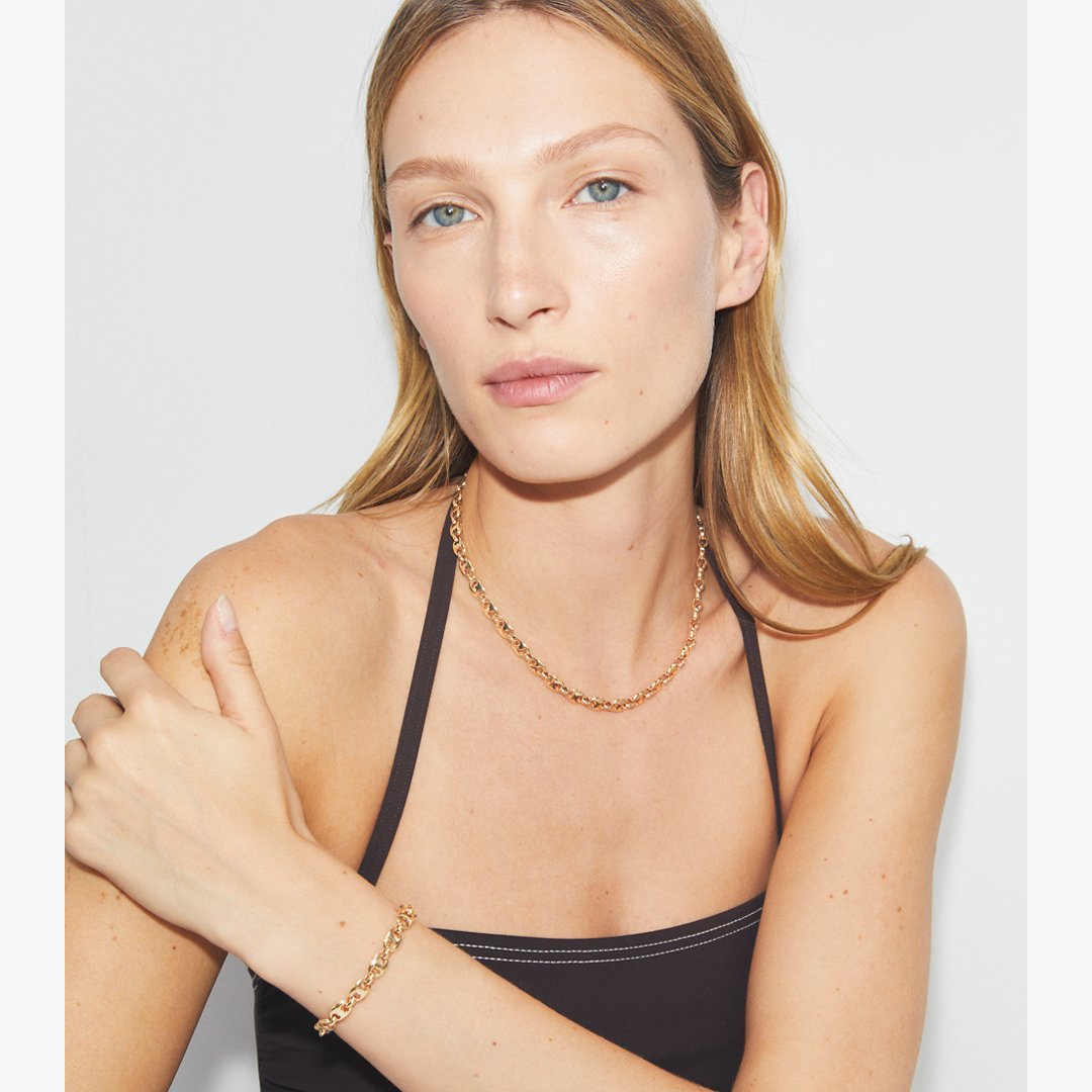 Tory Burch Gemini Link Delicate Necklace Light Brass