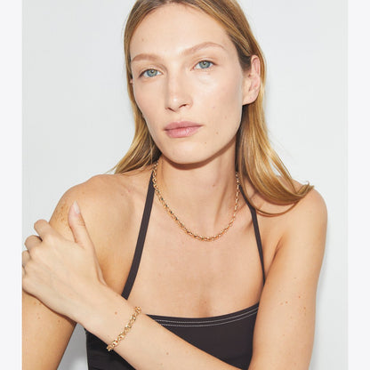 Tory Burch Gemini Link Delicate Necklace Light Brass