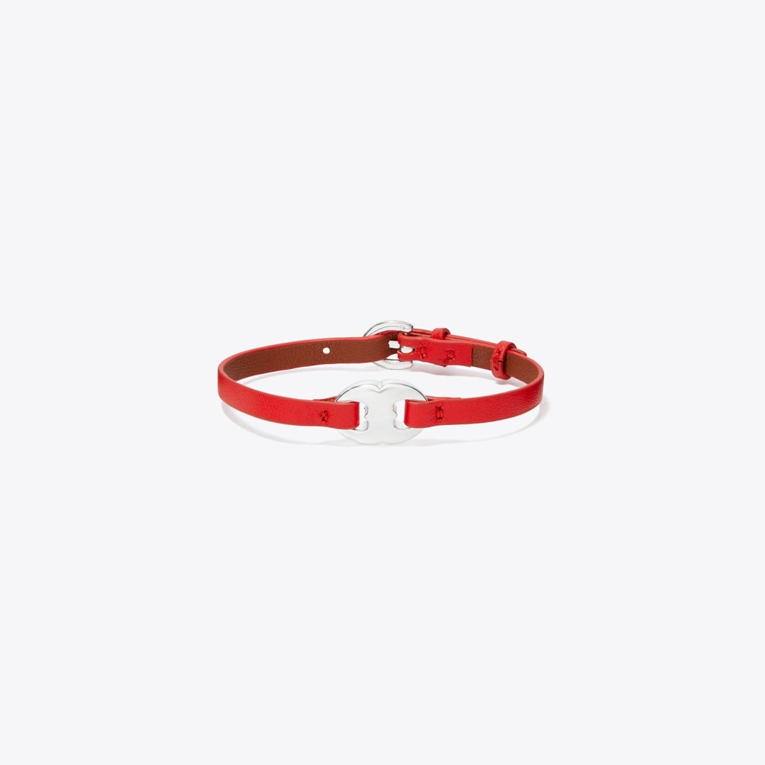 Tory Burch Gemini Link Leather Bracelet Light Silver / Red
