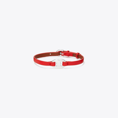 Tory Burch Gemini Link Leather Bracelet Light Silver / Red