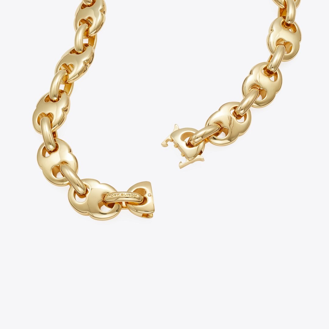 Tory Burch Gemini Link Necklace Light Brass