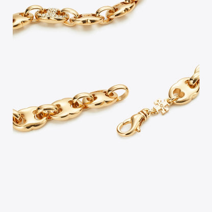 Tory Burch Gemini Link Pav Necklace Light Brass / Crystal