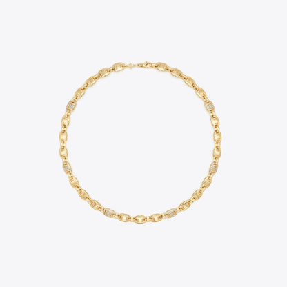 Tory Burch Gemini Link Pav Necklace Light Brass / Crystal