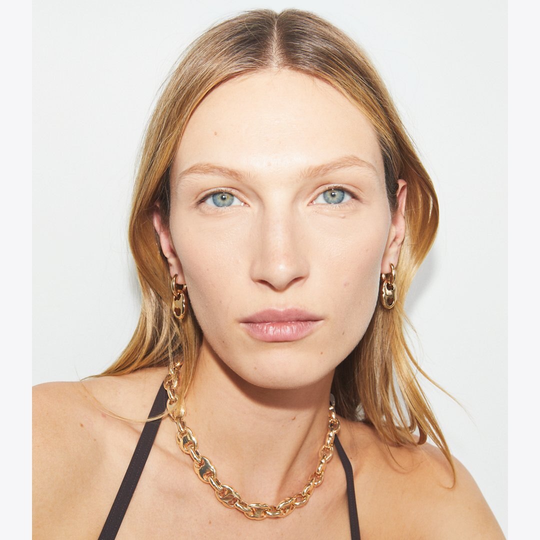 Tory Burch Gemini Link Small Hoop Earrings Light Brass