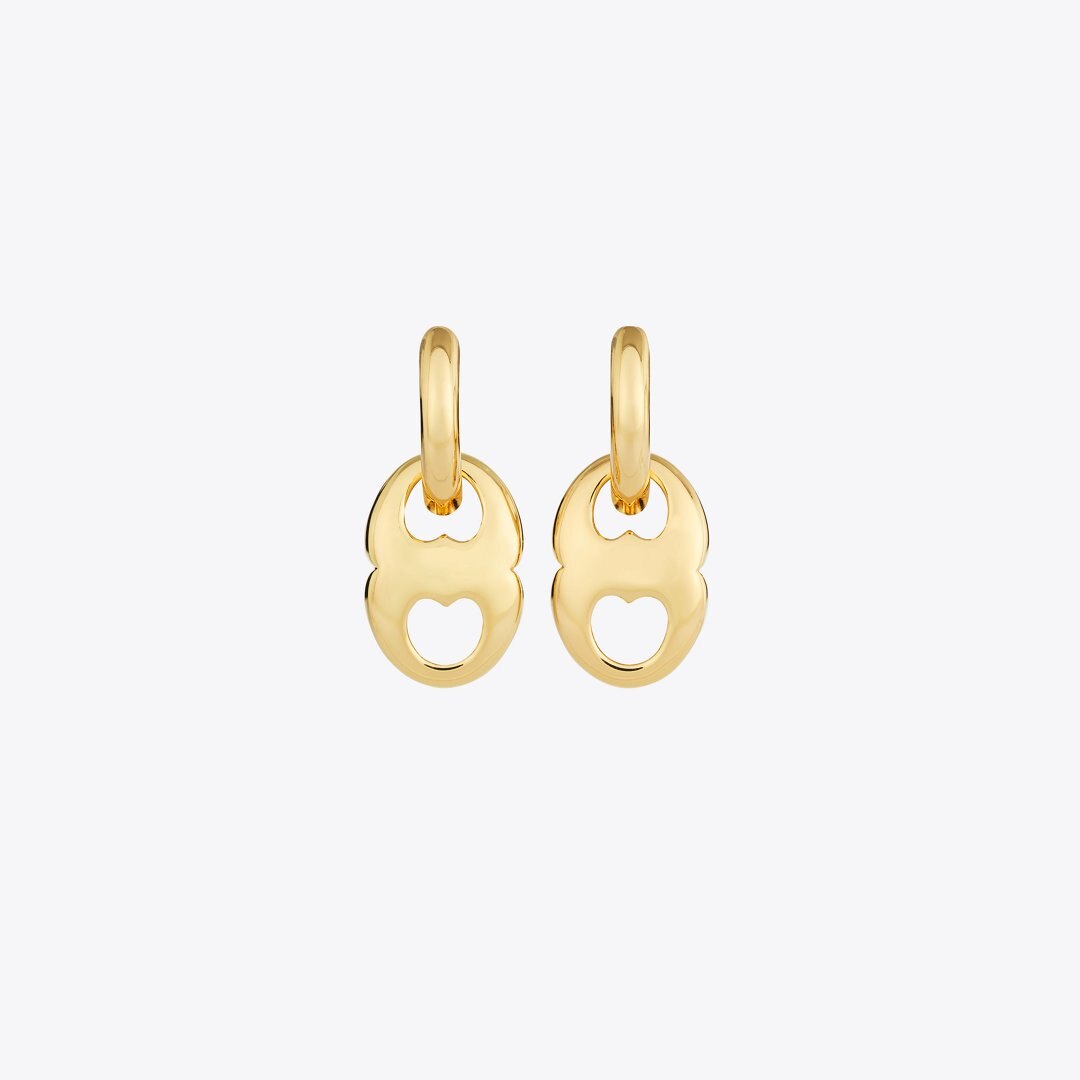 Tory Burch Gemini Link Small Hoop Earrings Light Brass