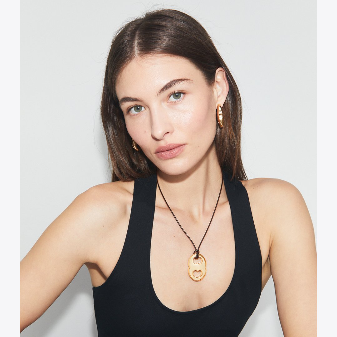 Tory Burch Gemini Pendant Necklace Light Brass / Black