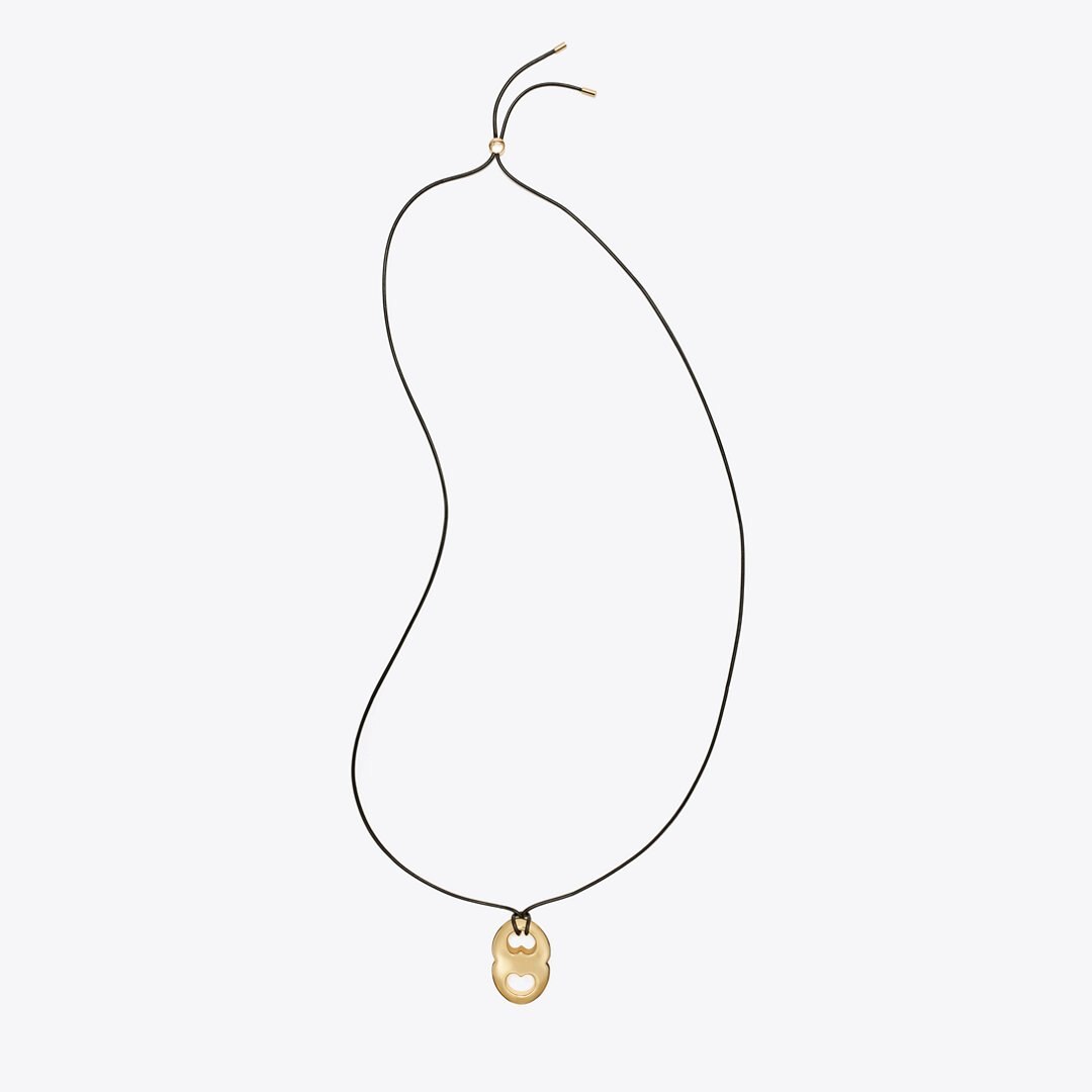 Tory Burch Gemini Pendant Necklace Light Brass / Black