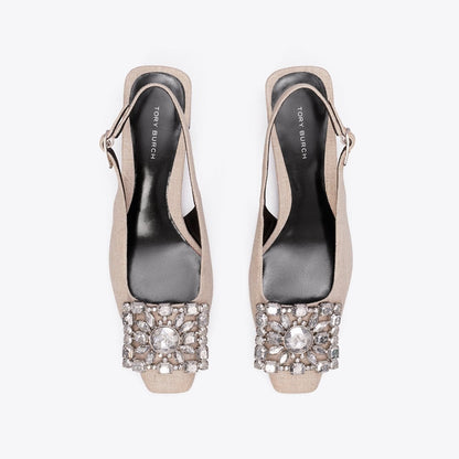 Tory Burch Georgia Crystal Slingback DESERT TAUPE
