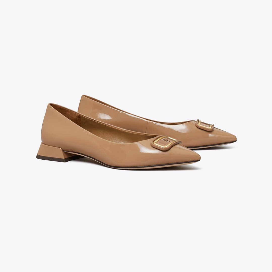 Tory Burch Georgia Pointed Toe Flat ALMOND FLOUR