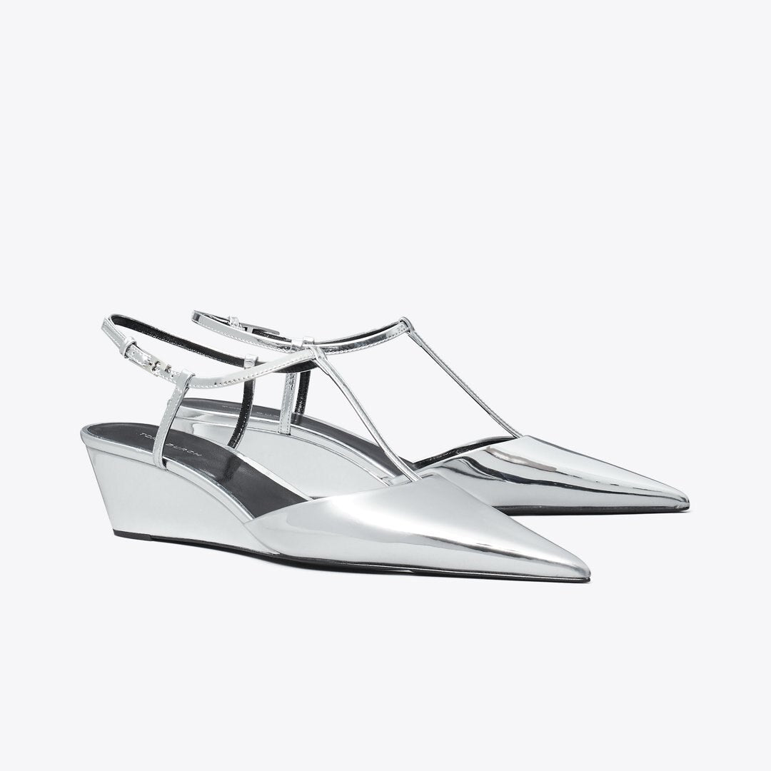 Tory Burch Gigi T-Strap Wedge PLATINUM