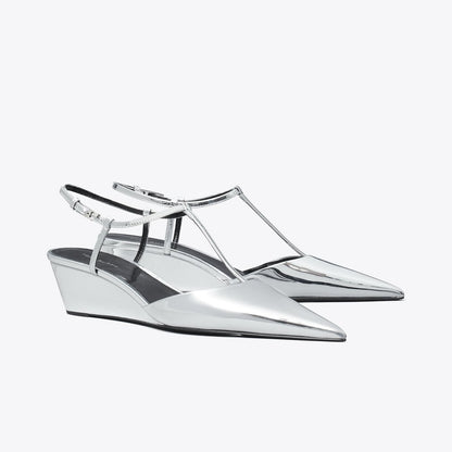 Tory Burch Gigi T-Strap Wedge PLATINUM