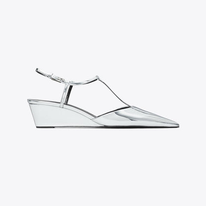 Tory Burch Gigi T-Strap Wedge PLATINUM
