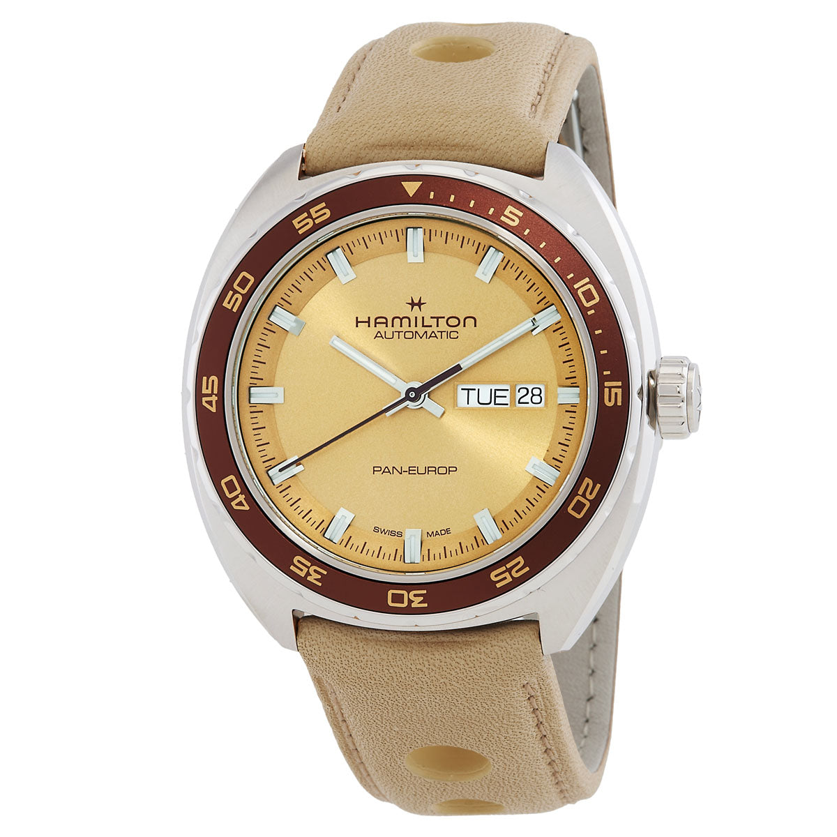 Hamilton American Classic Pan Europ Day Date Automatic Beige Dial Mens Watch