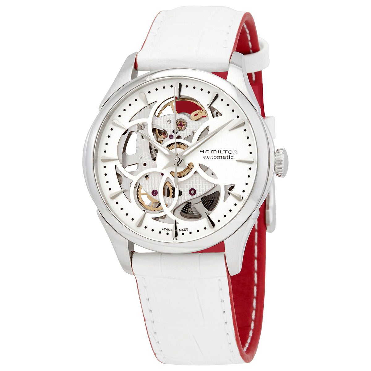 Hamilton Jazzmaster White Skeletal Dial White Leather Women's Watch
