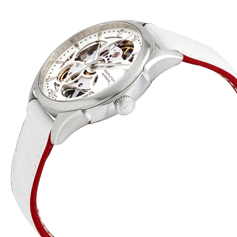 Hamilton Jazzmaster White Skeletal Dial White Leather Women's Watch