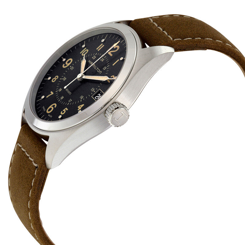 Hamilton Khaki Black Dial Tan Suede Mens Watch