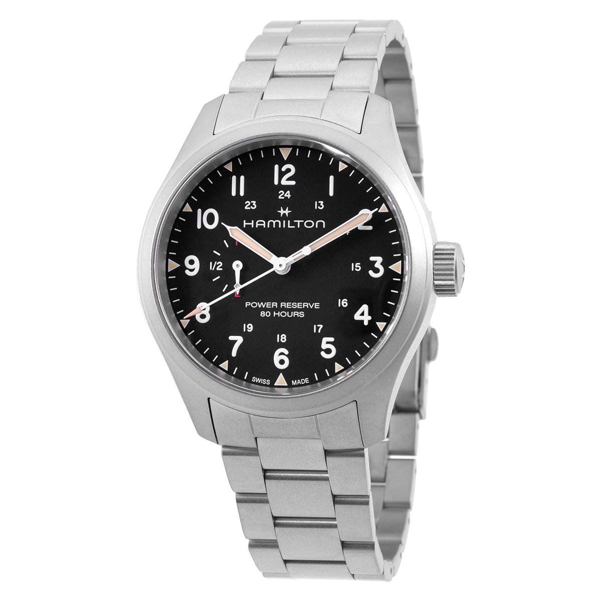 Hamilton Khaki Field Mechanical Power Reserve Black Dial Mens Watch