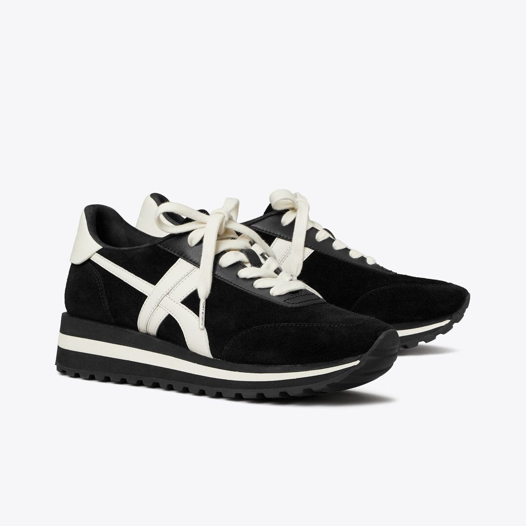 Tory Burch Hank Wedge Sneaker BLACK/NEW IVORY/TITANIUM WHITE