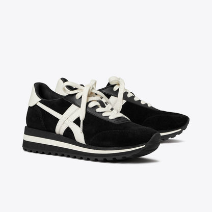 Tory Burch Hank Wedge Sneaker BLACK/NEW IVORY/TITANIUM WHITE
