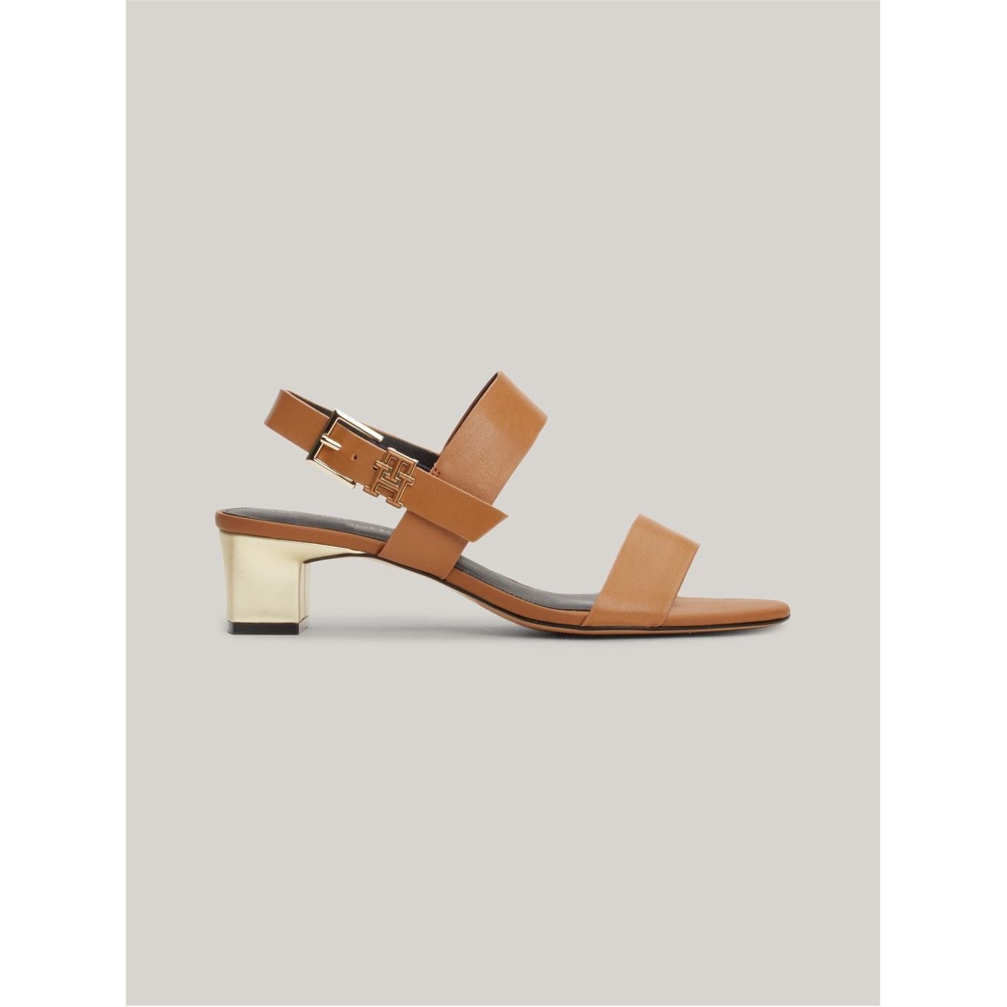  Hardware Block Mid Heels Summer Cognac