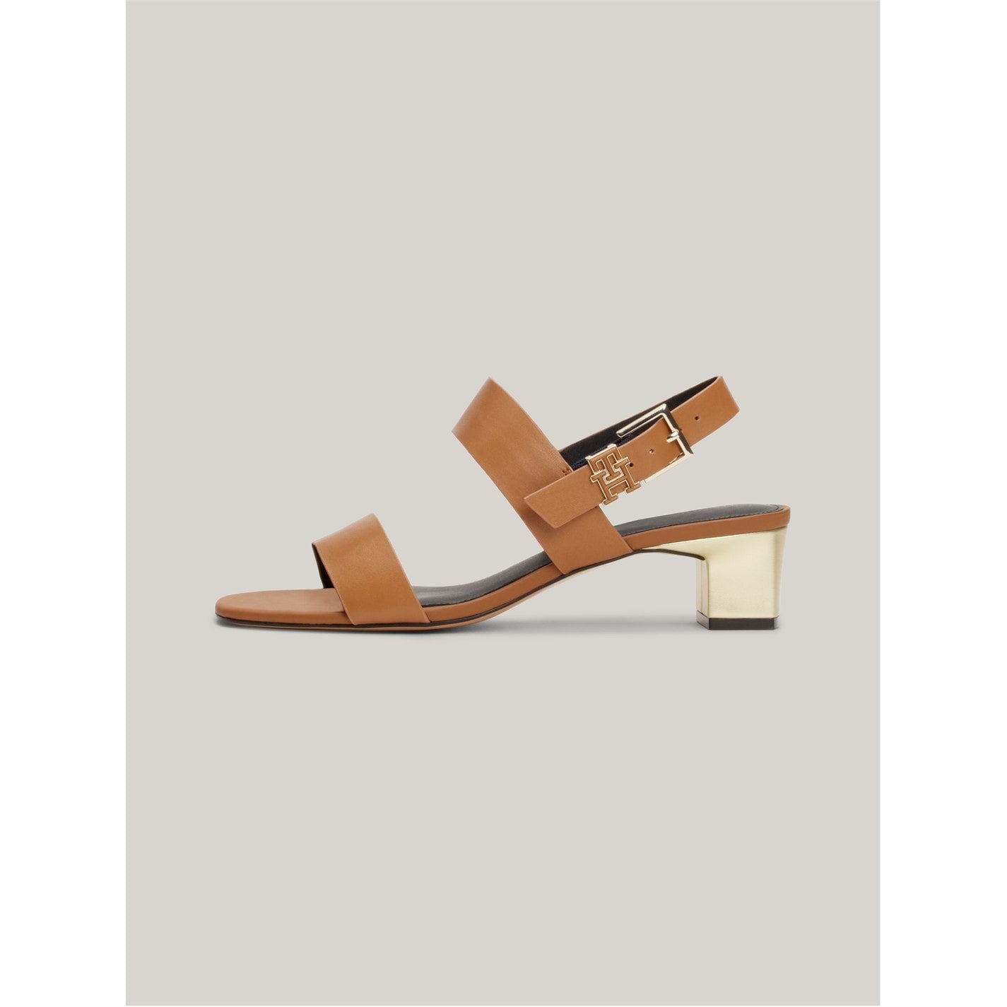  Hardware Block Mid Heels Summer Cognac