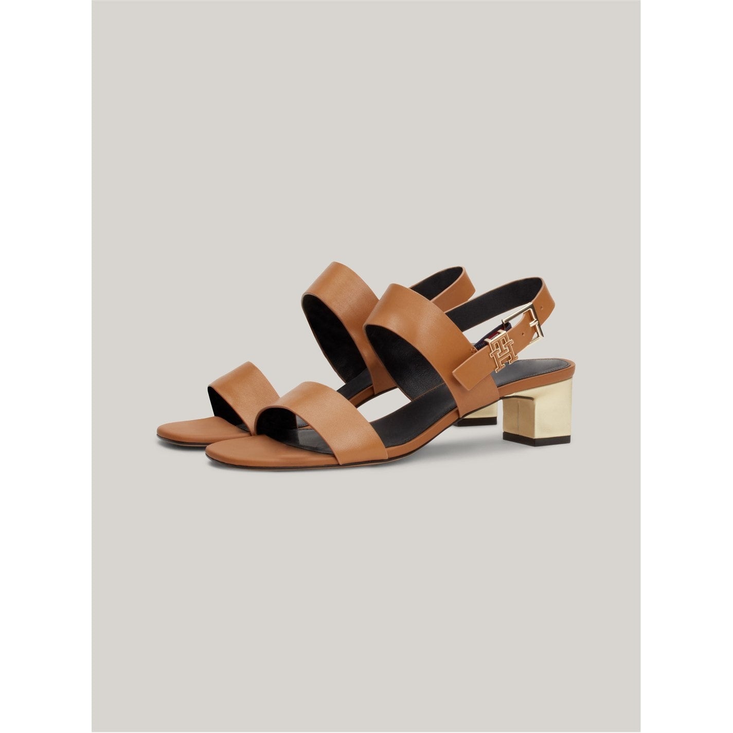  Hardware Block Mid Heels Summer Cognac