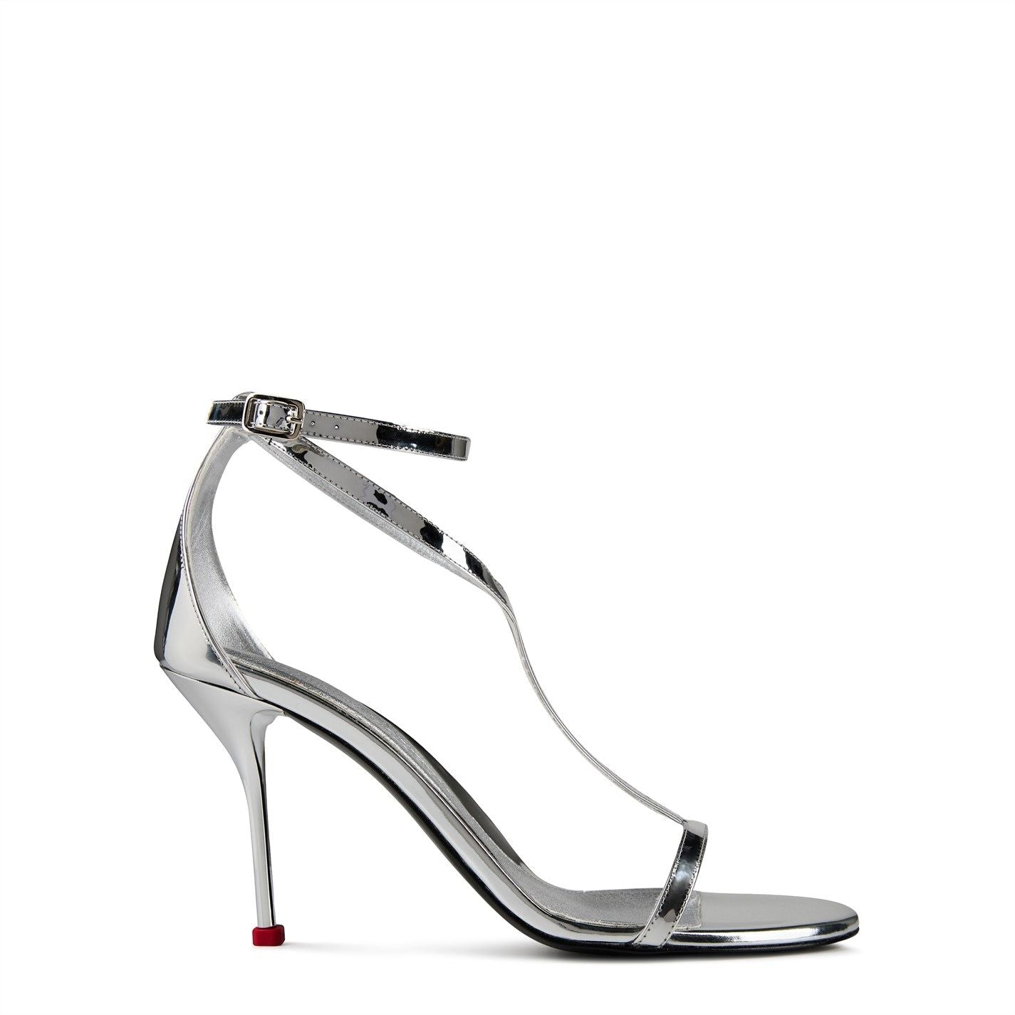  Harness Sandal Stiletto Heels Silver