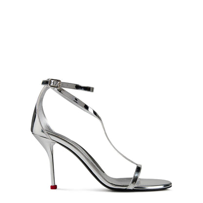  Harness Sandal Stiletto Heels Silver