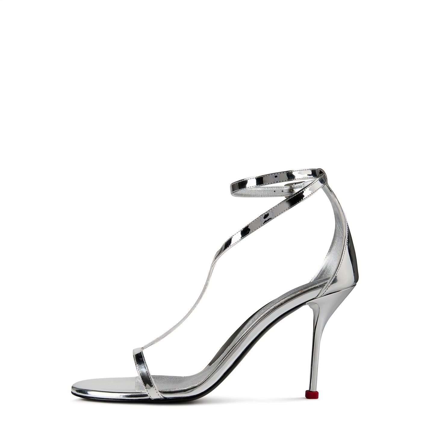  Harness Sandal Stiletto Heels Silver