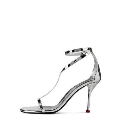  Harness Sandal Stiletto Heels Silver
