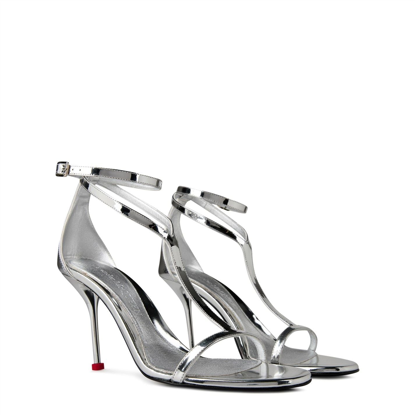  Harness Sandal Stiletto Heels Silver
