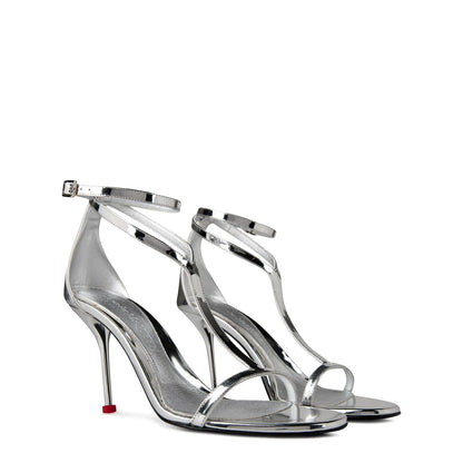  Harness Sandal Stiletto Heels Silver