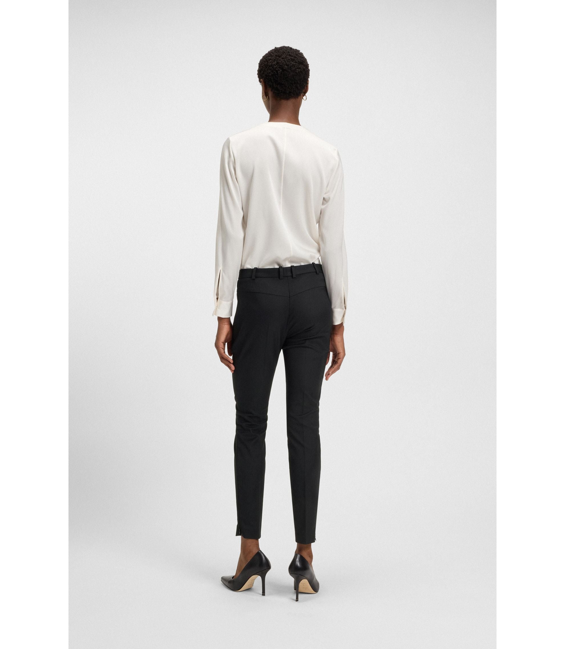 Boss Zipped Hem Slim Fit Trousers With Cropped Length Black Women's