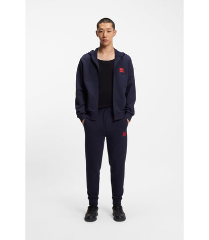 Hugo Cotton Terry Zip Up Hoodie With Logo Label Dark Blue