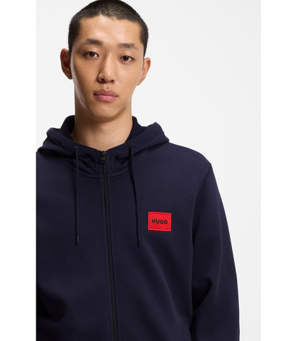 Hugo Cotton Terry Zip Up Hoodie With Logo Label Dark Blue