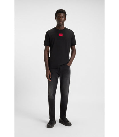 Hugo Logo Label T Shirt In Cotton Jersey Black
