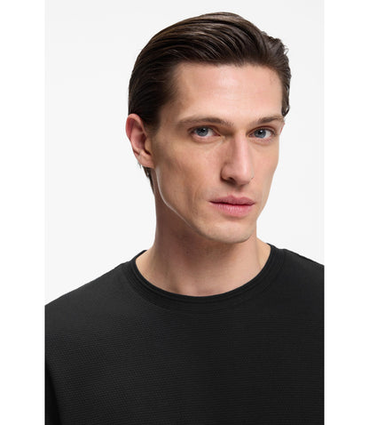 Boss Bubble Jacquard Structure T Shirt In A Cotton Blend Black