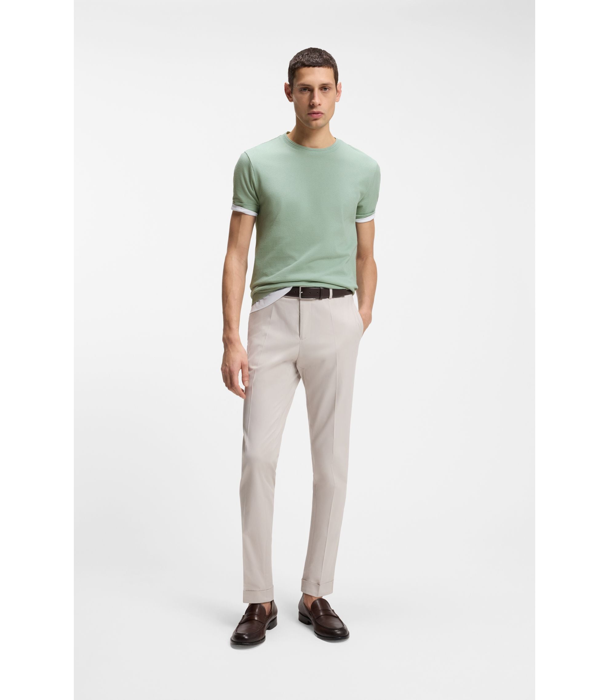Boss Bubble Jacquard Structure T Shirt In A Cotton Blend Light Green