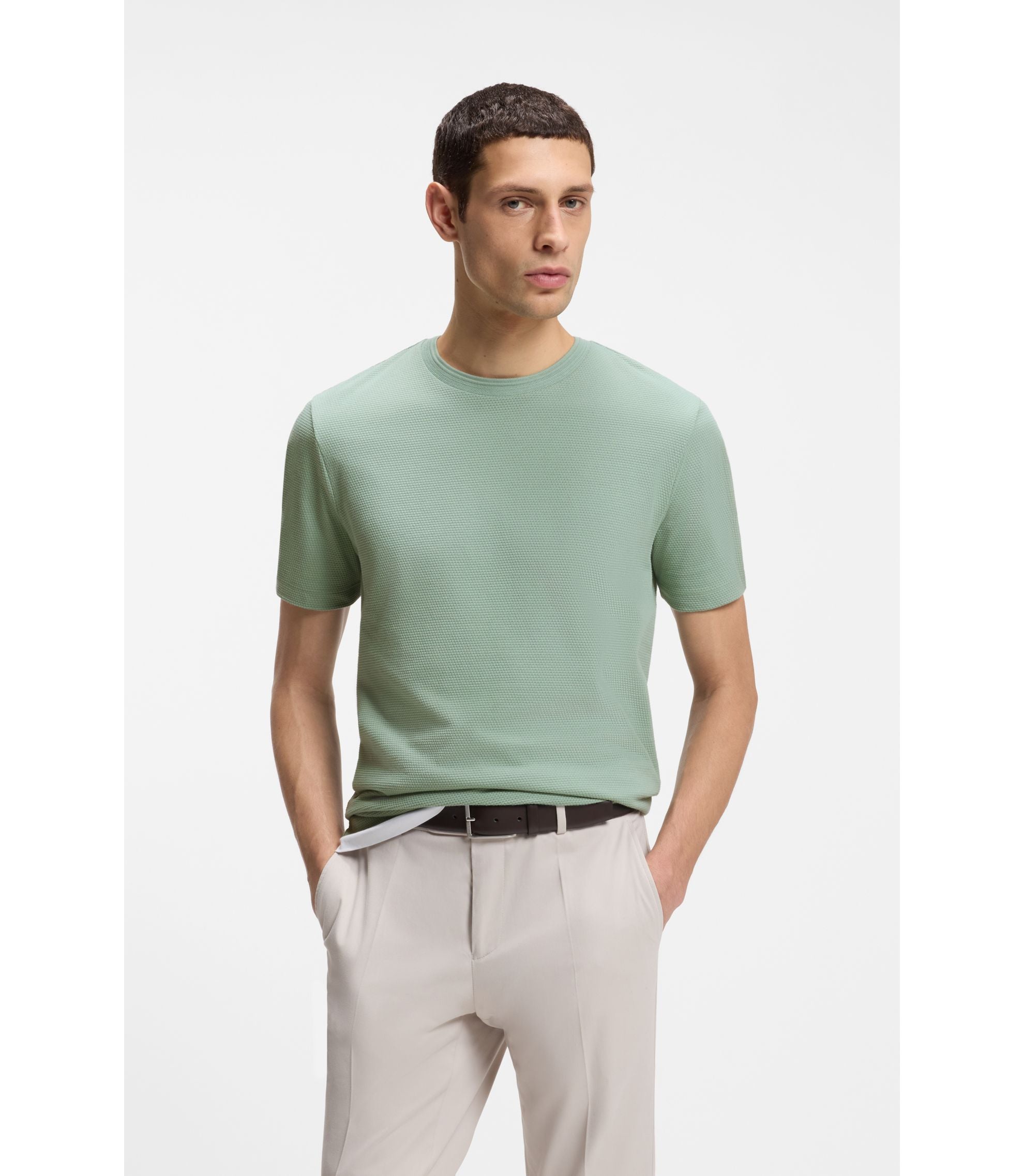 Boss Bubble Jacquard Structure T Shirt In A Cotton Blend Light Green