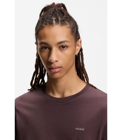 Hugo Logo Print T Shirt In Cotton Jersey Light Brown
