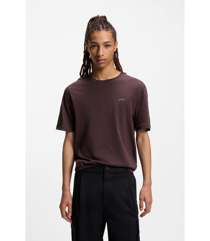 Hugo Logo Print T Shirt In Cotton Jersey Light Brown