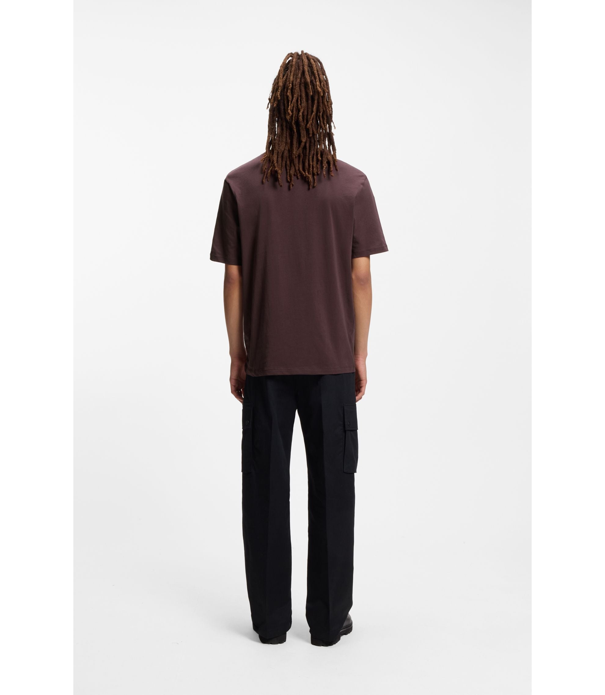 Hugo Logo Print T Shirt In Cotton Jersey Light Brown