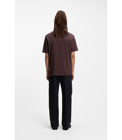 Hugo Logo Print T Shirt In Cotton Jersey Light Brown