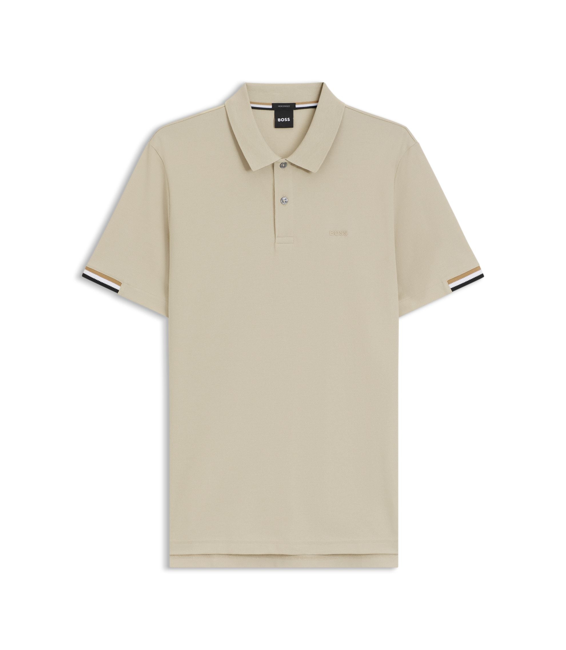 Boss Rubberised Logo Polo Shirt In Mercerised Cotton Light Beige