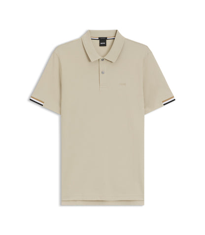 Boss Rubberised Logo Polo Shirt In Mercerised Cotton Light Beige