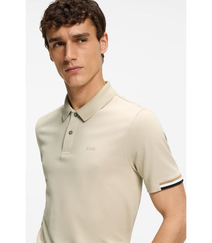 Boss Rubberised Logo Polo Shirt In Mercerised Cotton Light Beige